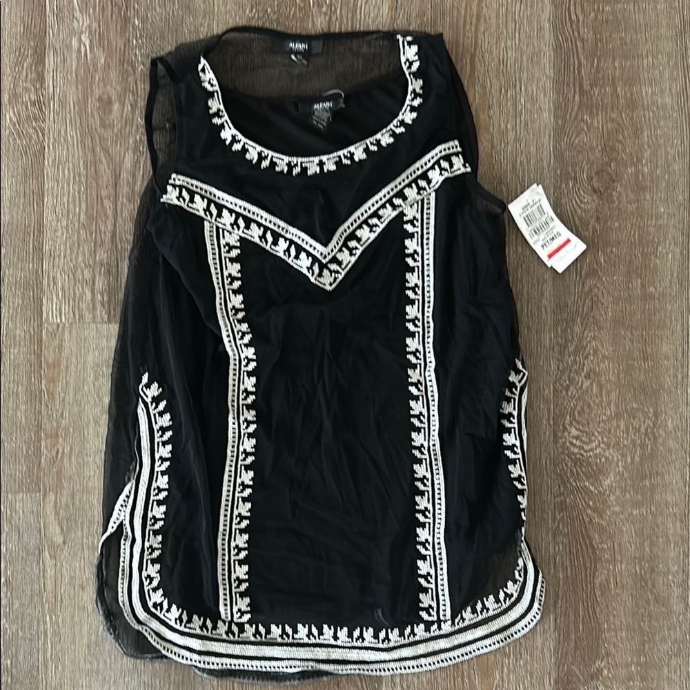 Alfani Black Embroidered Women's Top